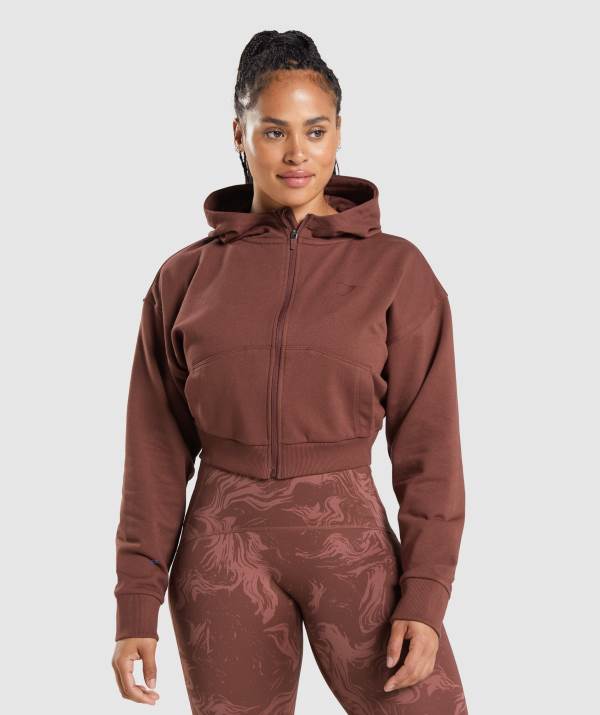 Damske Mikiny S Kapucňou Gymshark GS Power Cropped Zip Ruzove Hnede | YA6510794
